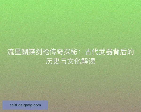 流星蝴蝶剑枪传奇探秘：古代武器背后的历史与文化解读