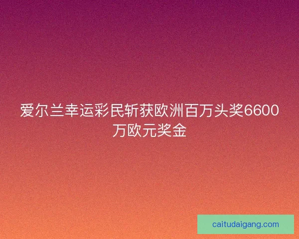 爱尔兰幸运彩民斩获欧洲百万头奖6600万欧元奖金