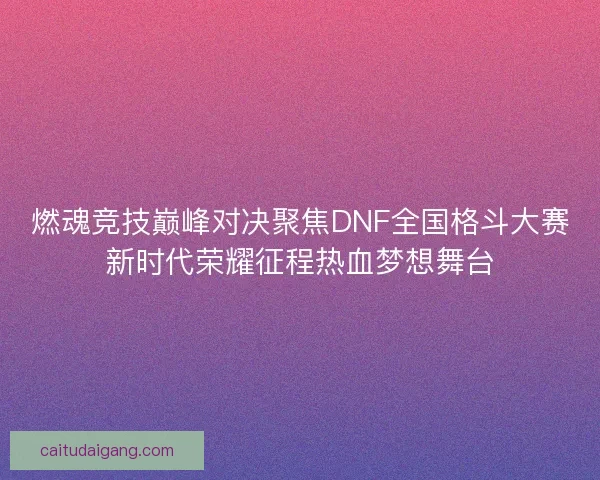 燃魂竞技巅峰对决聚焦DNF全国格斗大赛新时代荣耀征程热血梦想舞台